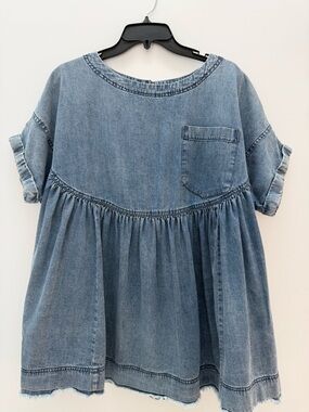 We The Free Light Blue Denim Top with Label Detail